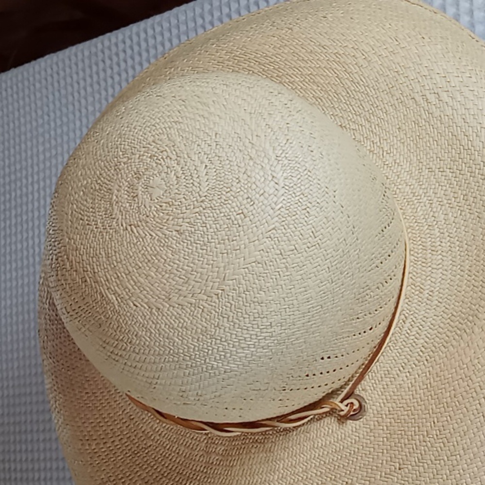 S.F Green San Francisco Tan Natural Straw Snap Brim Hat With Leather Cord Strap - Picture 4 of 13